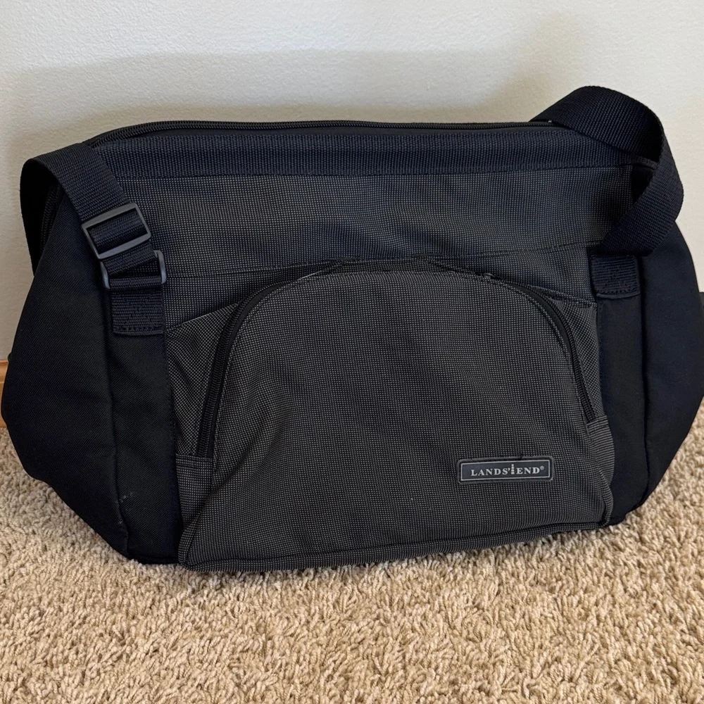 Vintage Lands End Charcoal Black Diaper Bag Wide-mouth Medium Duffle